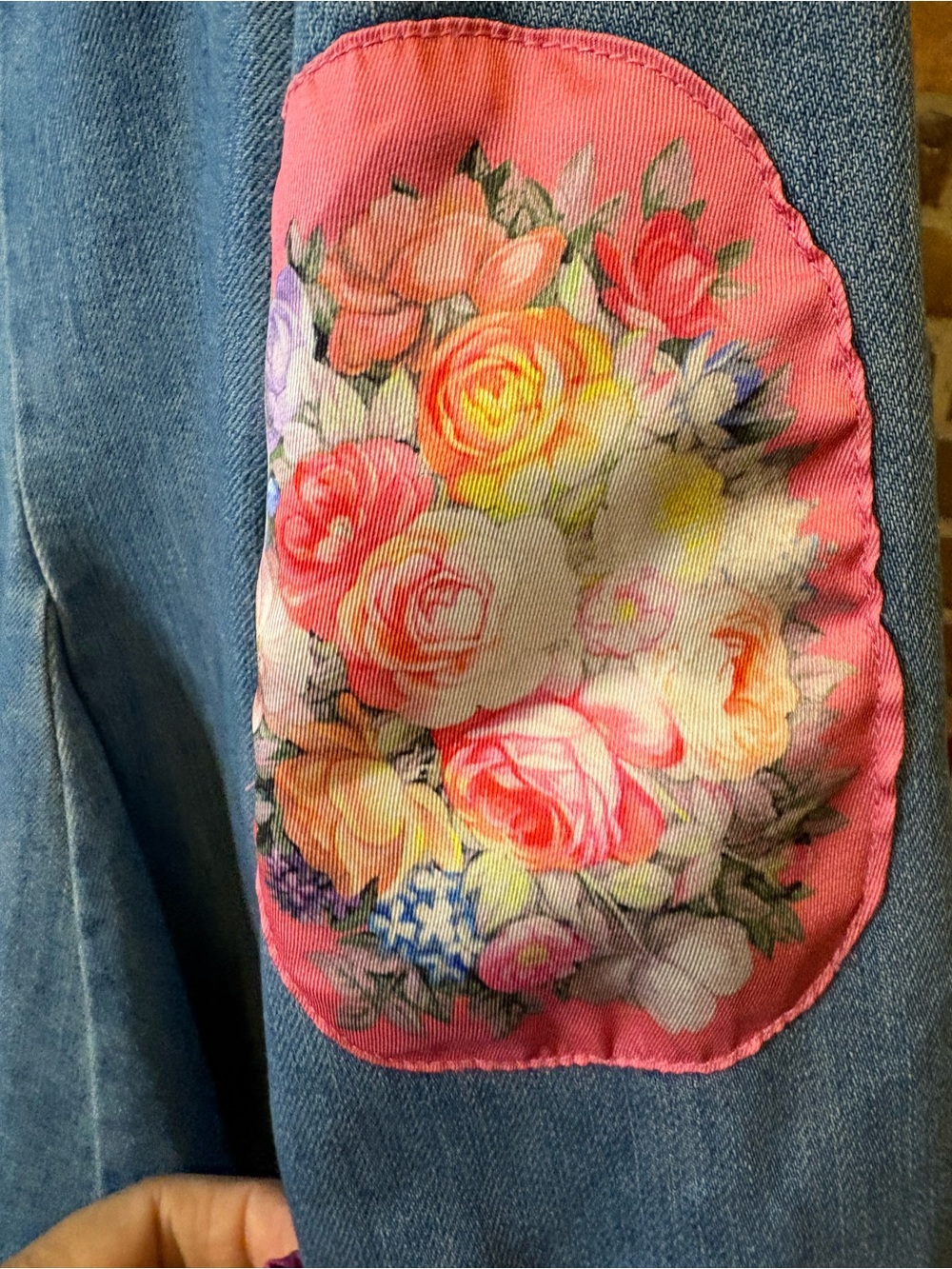 Aratta Silent Journey Montecarlo Blue Denim Blazer with Pink Floral Patch - Picture 7 of 10